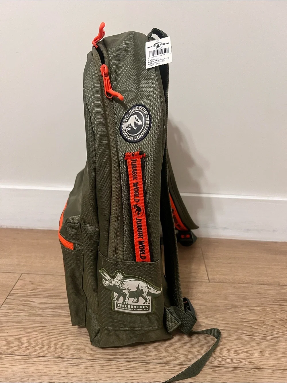 Kids' Olive Green Patch Backpack with Orange Accents